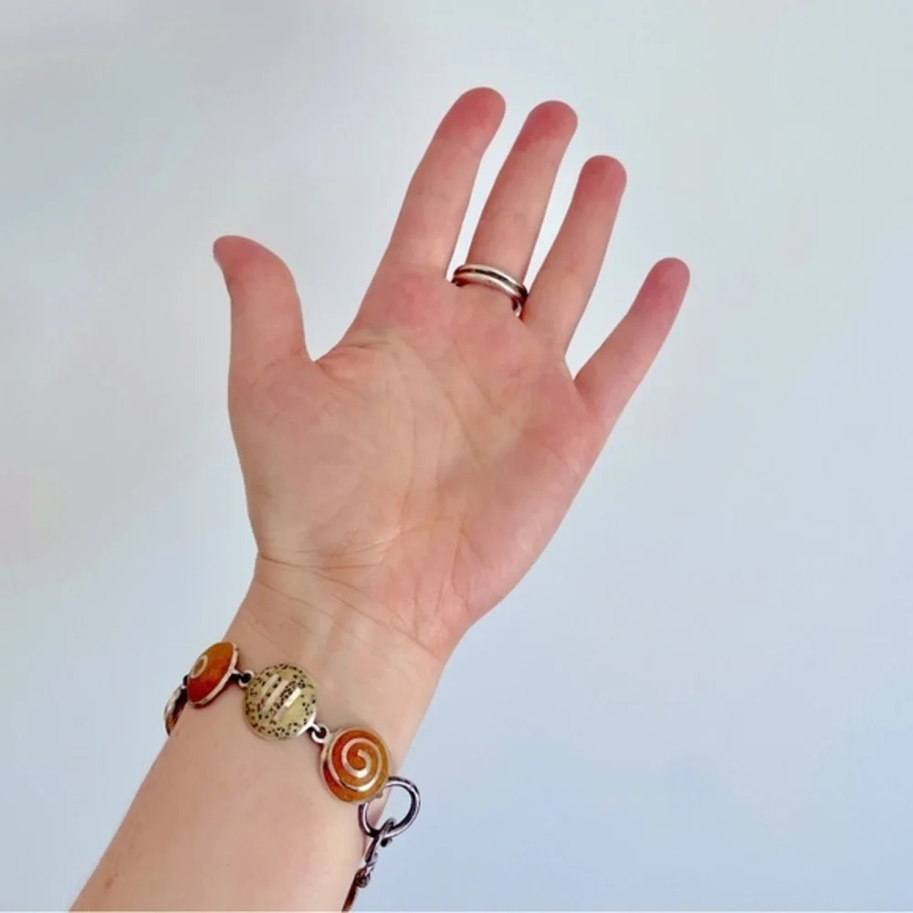 GORGEOUS Artist-Made Bracelet & Matching Ring - Yellow and Orange Set on‎ Silver